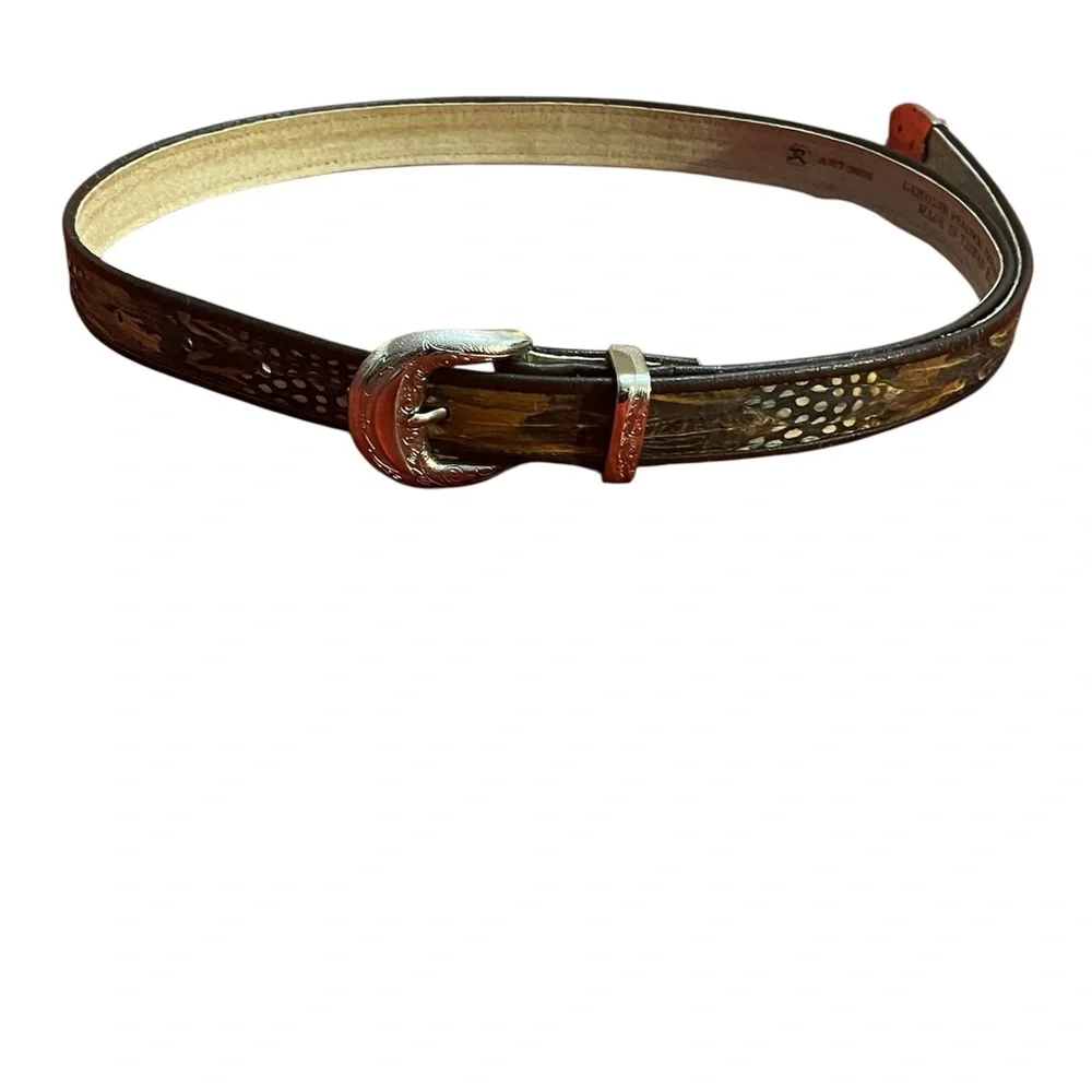 Elegant Brown Leather Belt with Silver Buckle